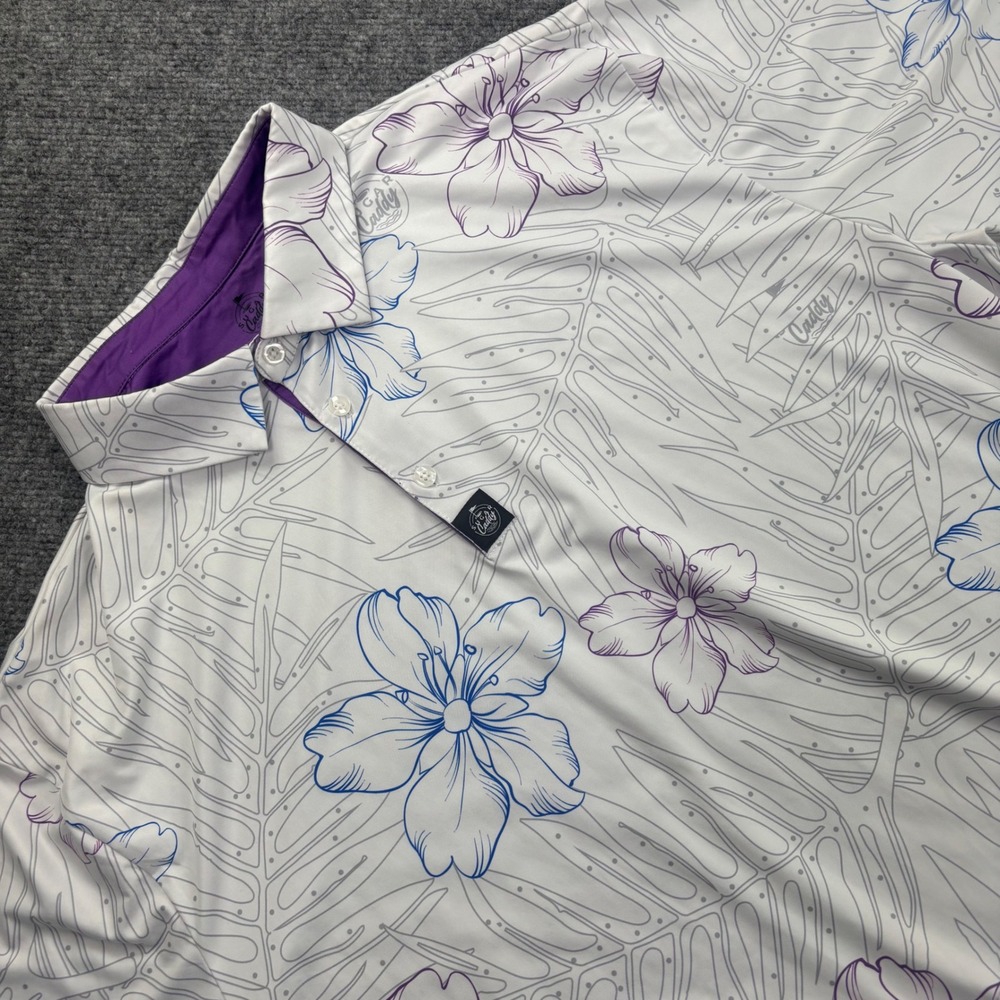 Sugar Caddy Golf Polo Size XXL White Floral Tropical Performance Men's